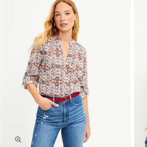 LOFT Petite Mosaic V-Neck Blouse - MP Petite Medium